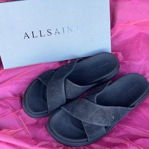 ALL SAINTS BLACK ELLIOT SUEDE SANDAL